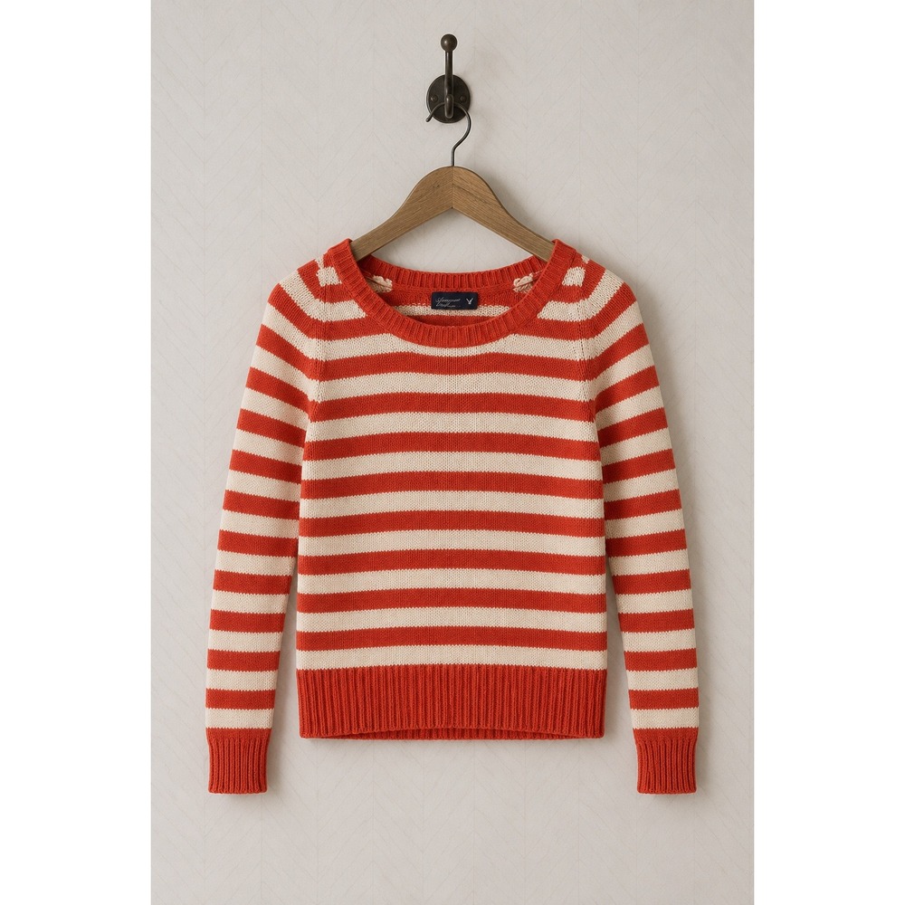 American Eagle Sweater Red White Striped Scoop Neck Y2K Size Small